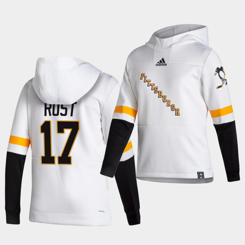 Men Pittsburgh Penguins #17 Rost White  NHL 2021 Adidas Pullover Hoodie Jersey